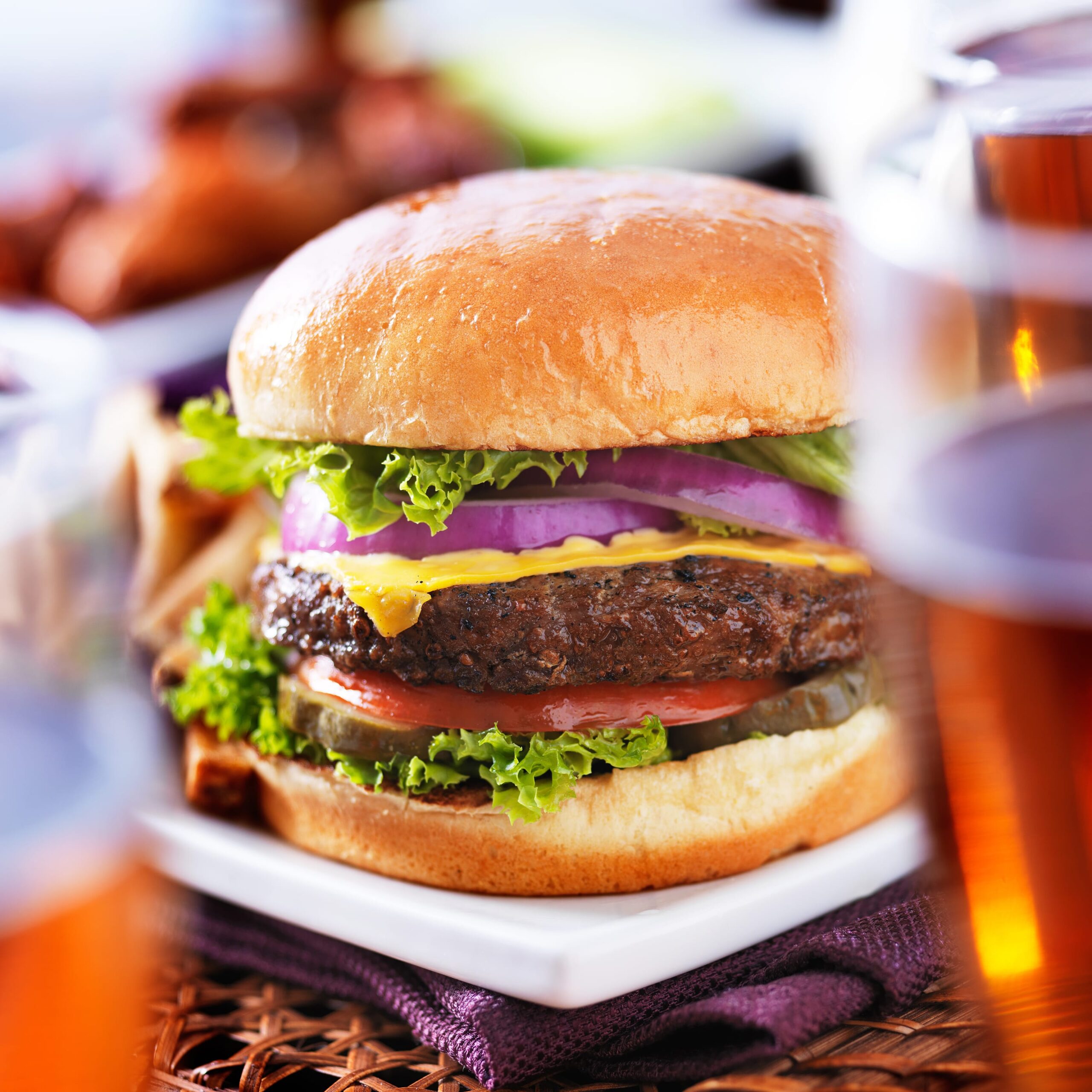 Large burger with beer